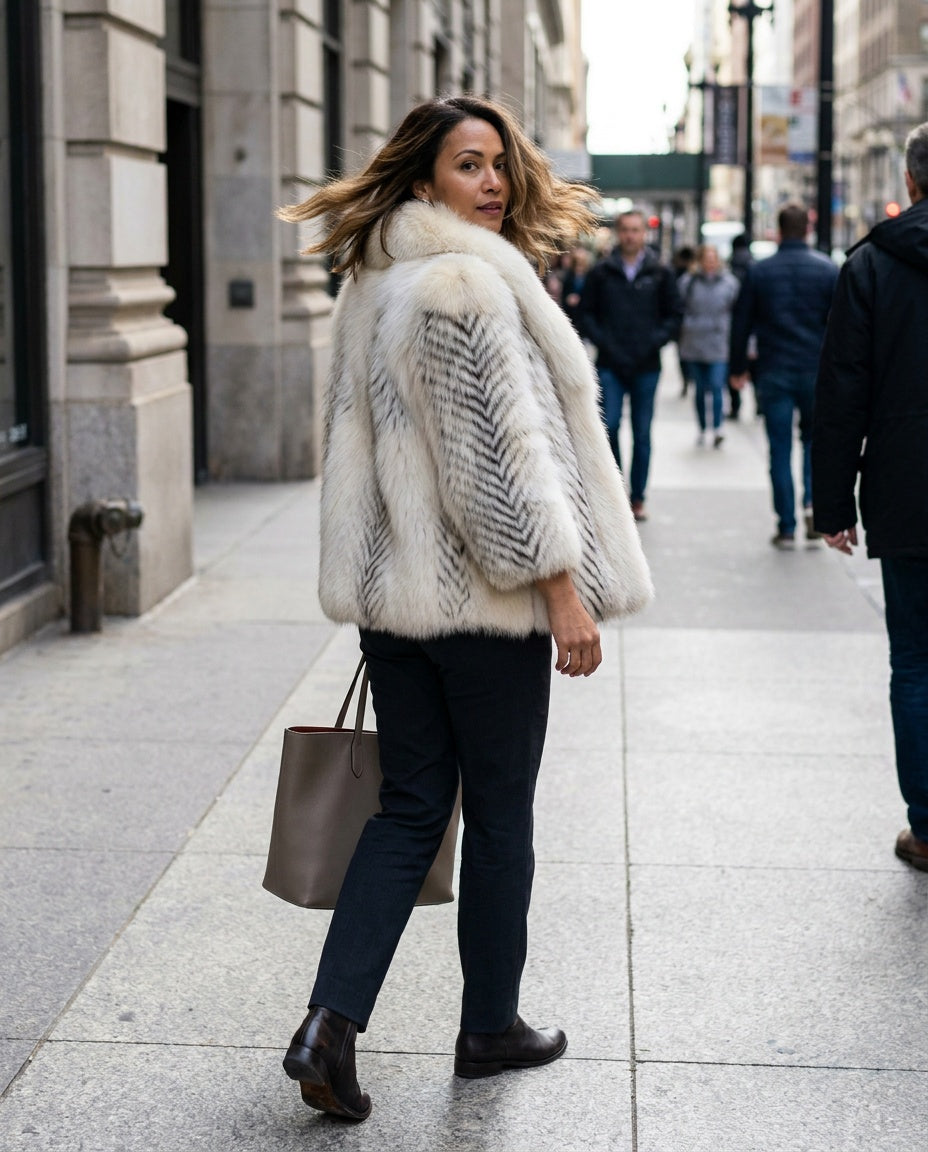 Dolores Chicago Cropped Fur Jacket with Herringbone Pattern - photo 5