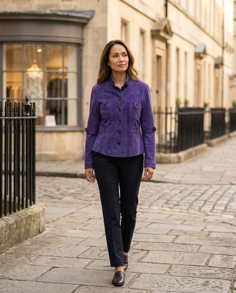 WORTH Purple Suede Jacket with Navy Lining - photo 5