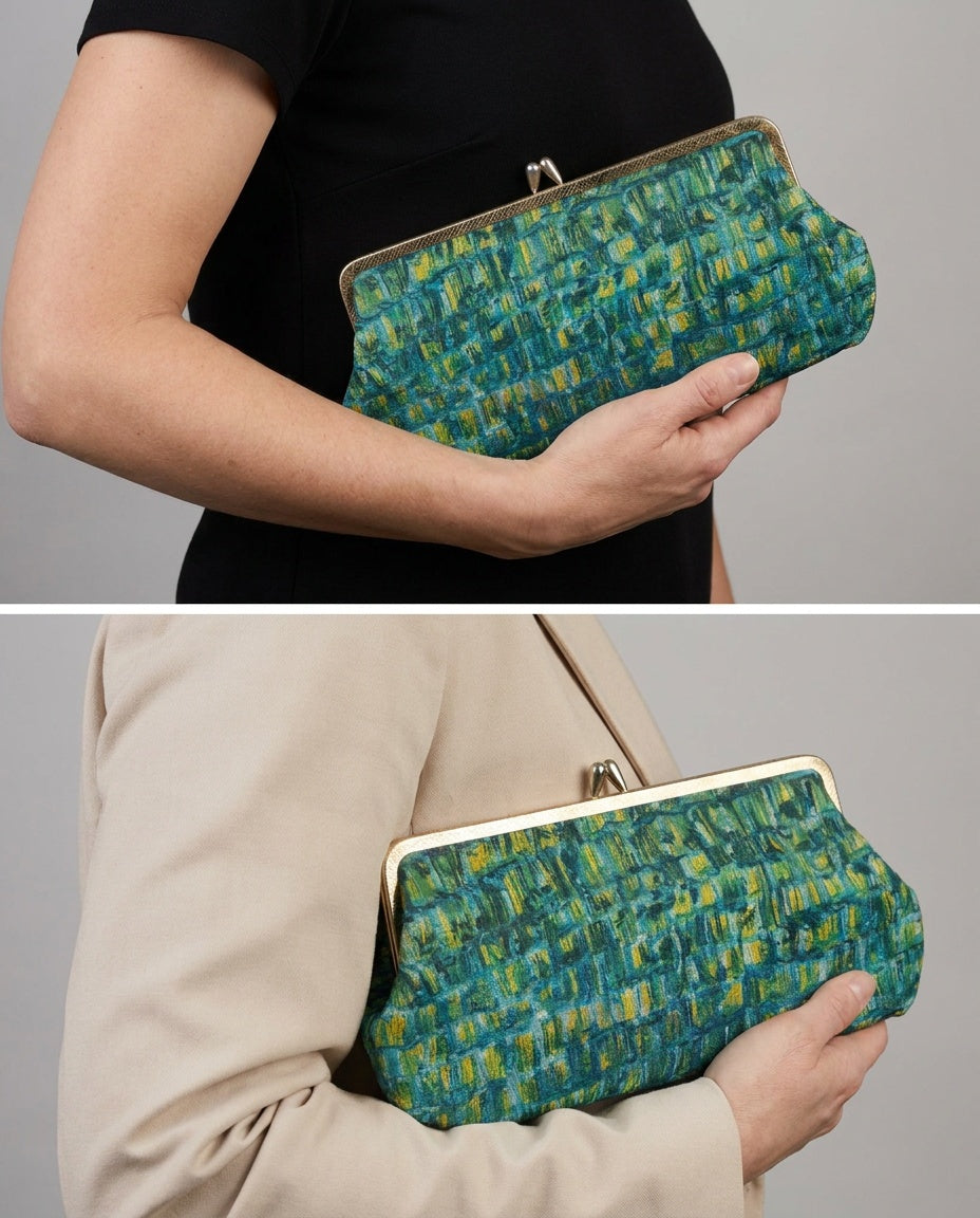 Multicolor Abstract Brushstroke Fabric Clutch with Gold-Tone Kiss-Lock Frame - photo 4
