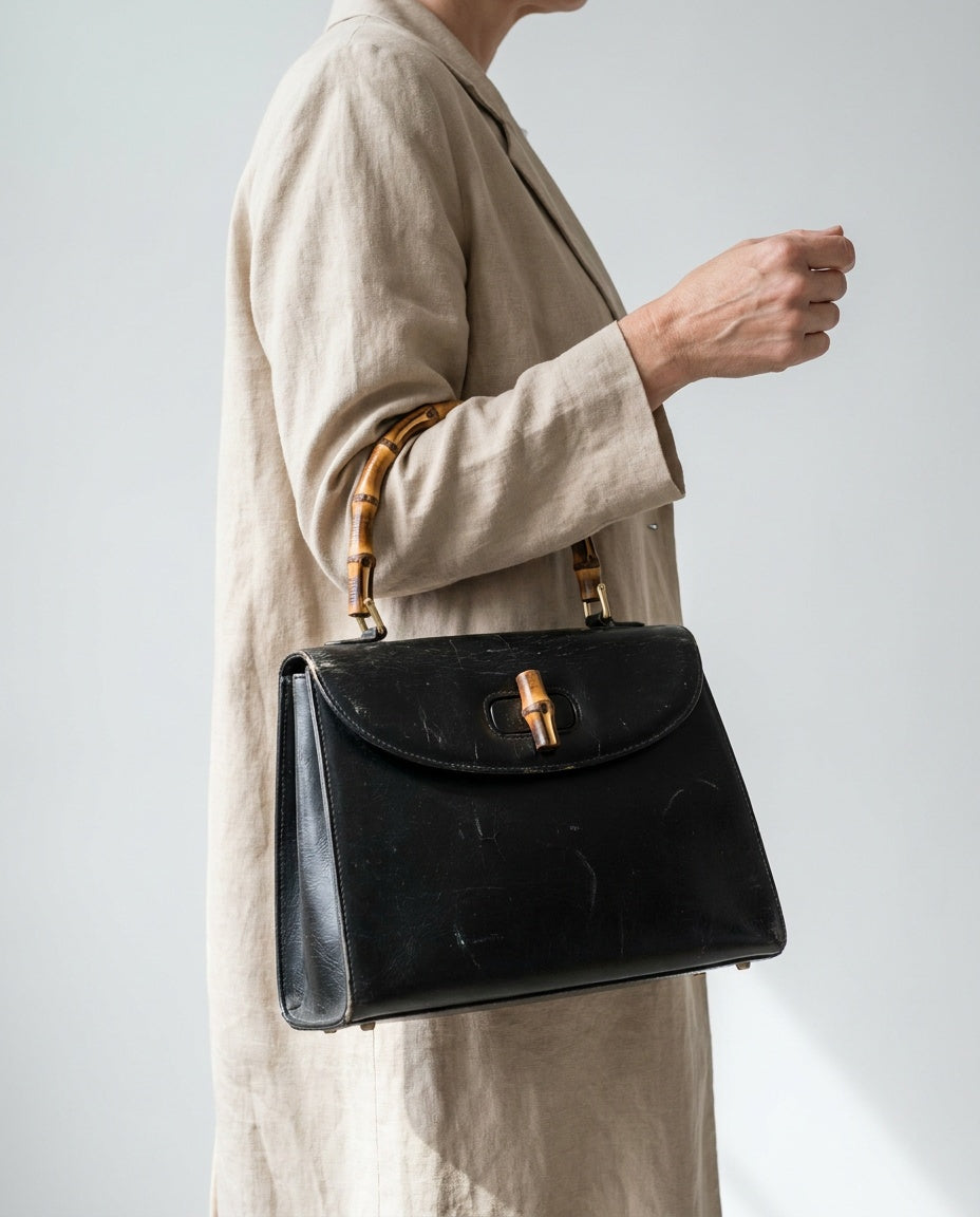 Meyers Mid-20th Century Black Coated Synthetic Top-Handle Handbag - photo 5
