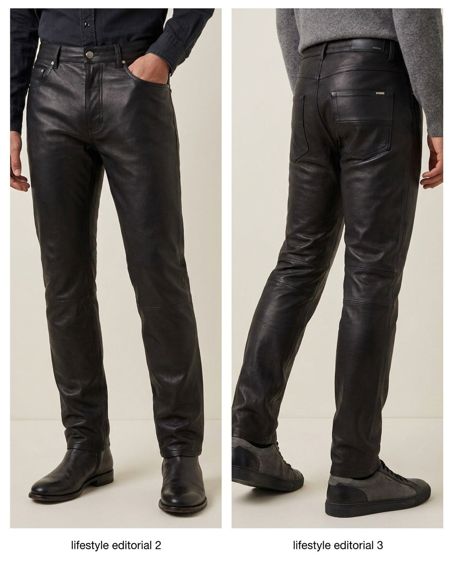 AMIRI Slim Straight Leather Trousers in Black, Size 46 - photo 5