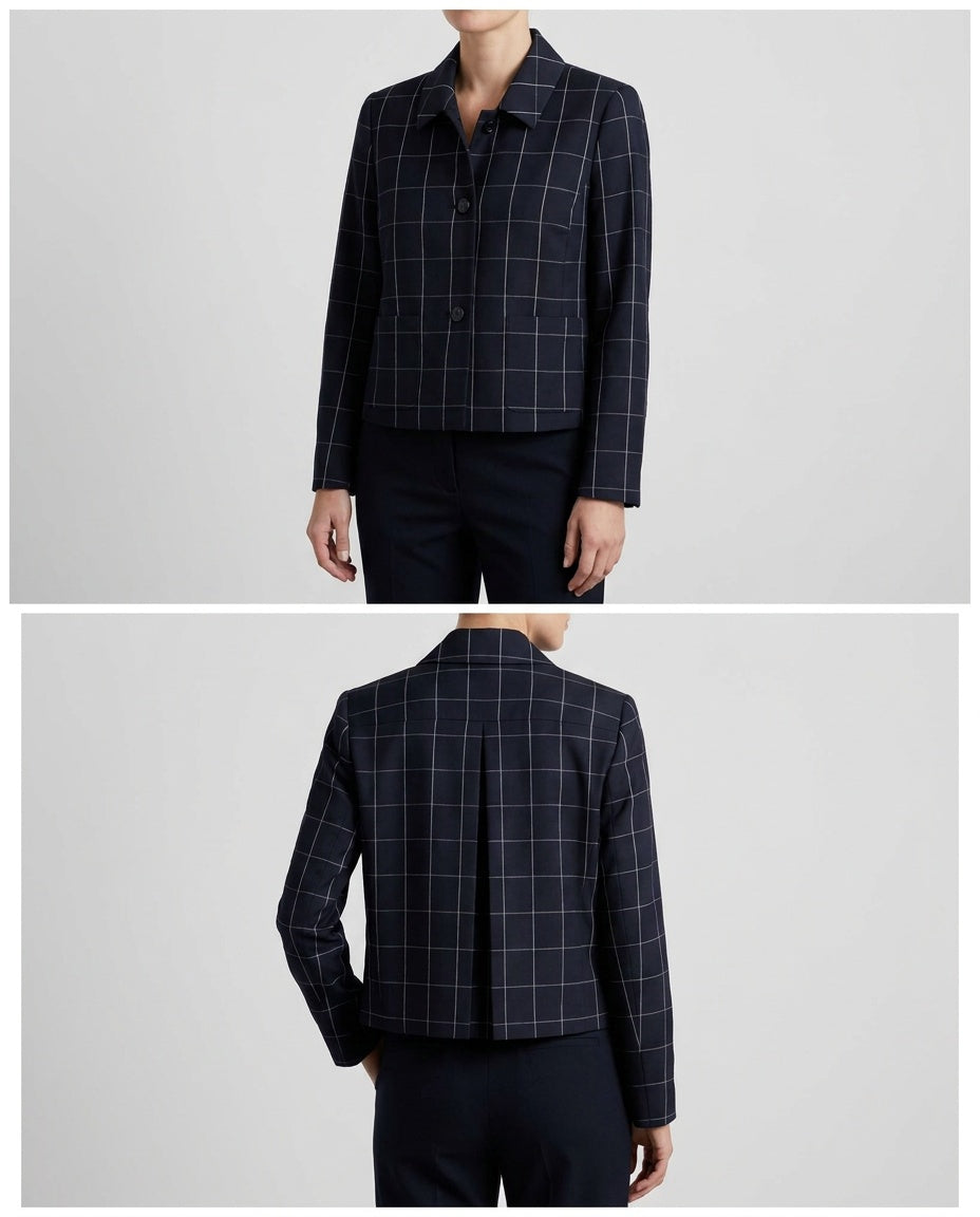 Brooks Brothers Navy Windowpane Check Cropped Blazer - photo 5