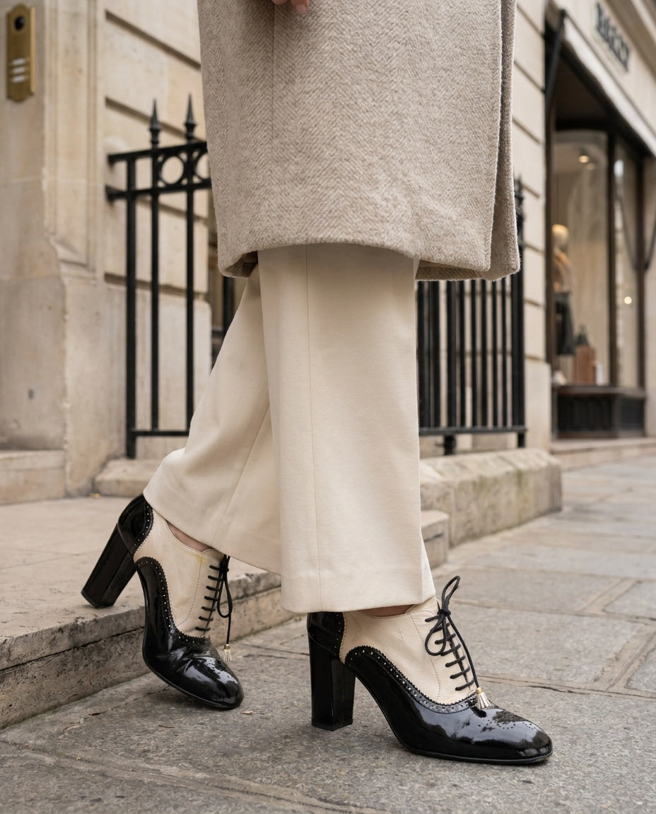 BALLY Two-Tone Patent Leather Lace-Up Heeled Bootie - photo 4
