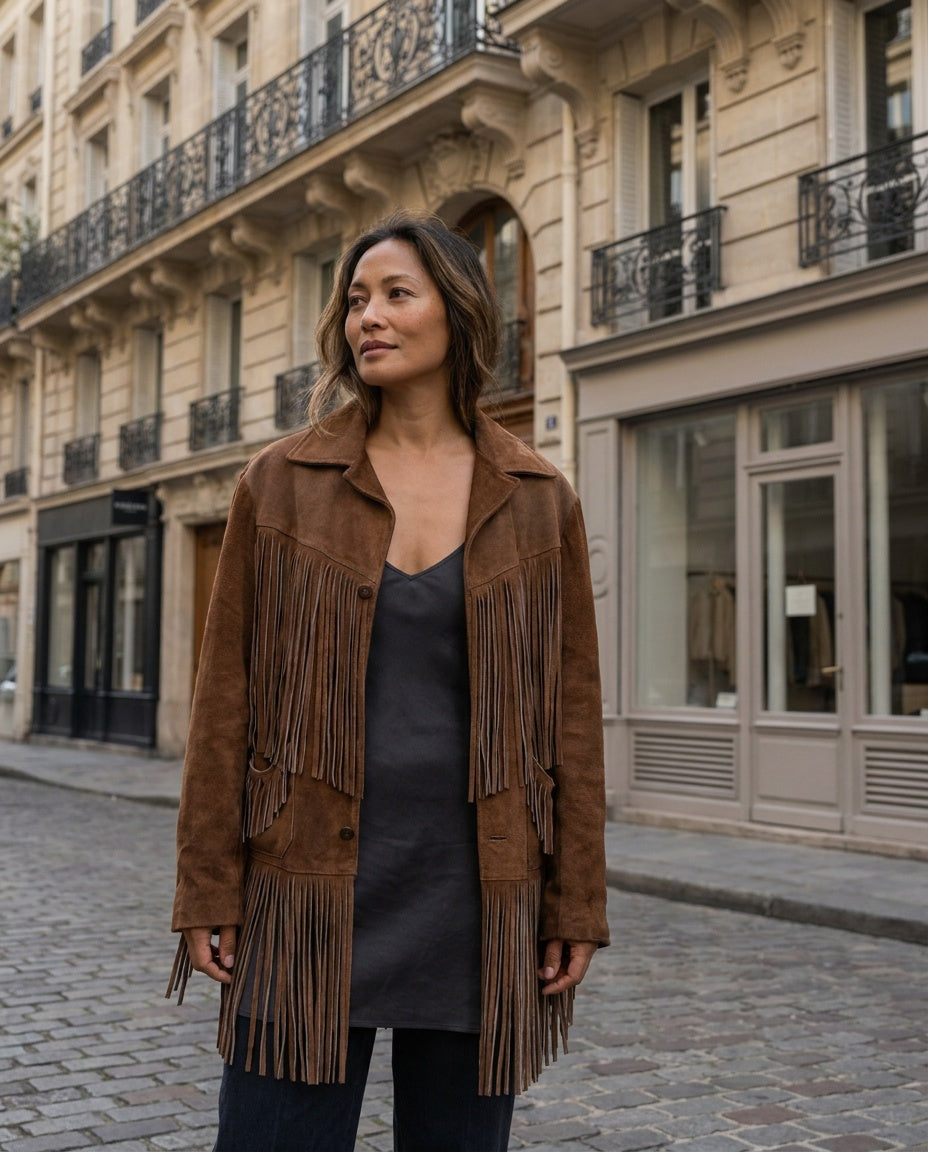 1970s Suede Fringe Jacket with Abstract Floral Lining - photo 5