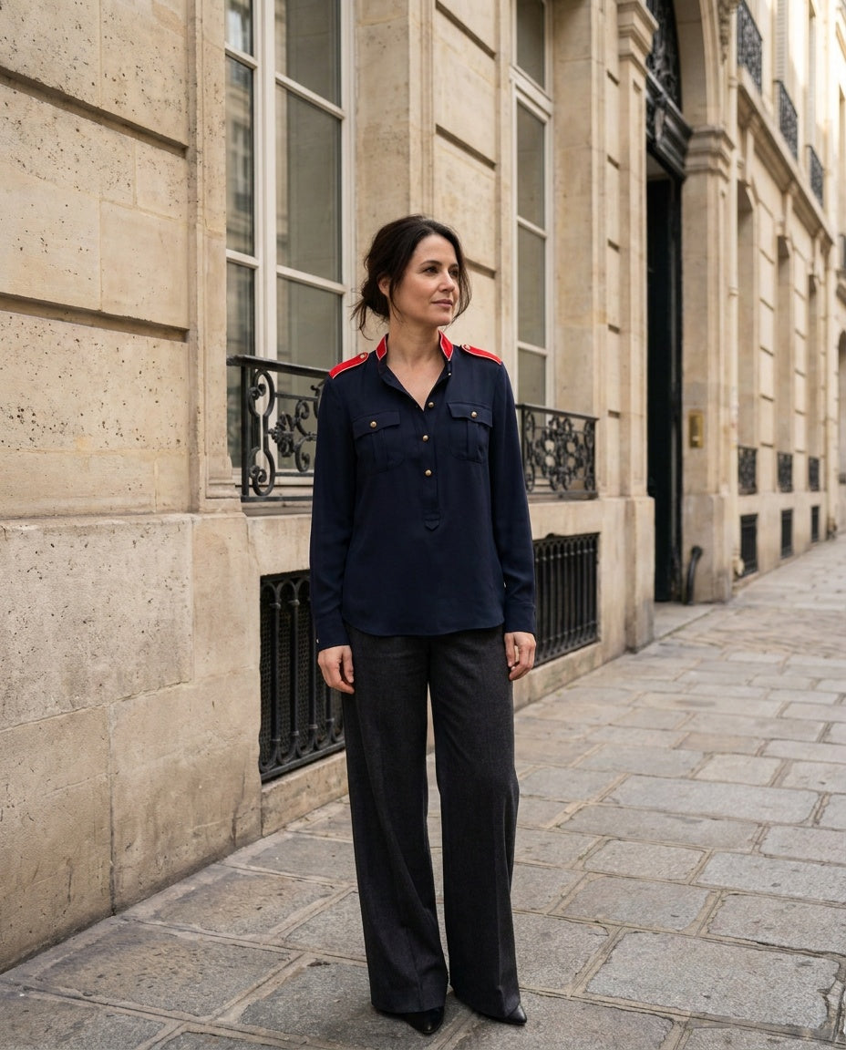 Lauren Ralph Lauren Navy Military-Style Blouse with Red and Gold Epaulets - photo 5