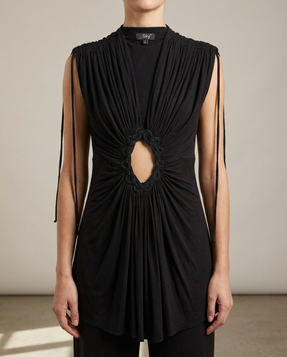 Black Ruched Sleeveless Top with Cutout - Sky - photo 5