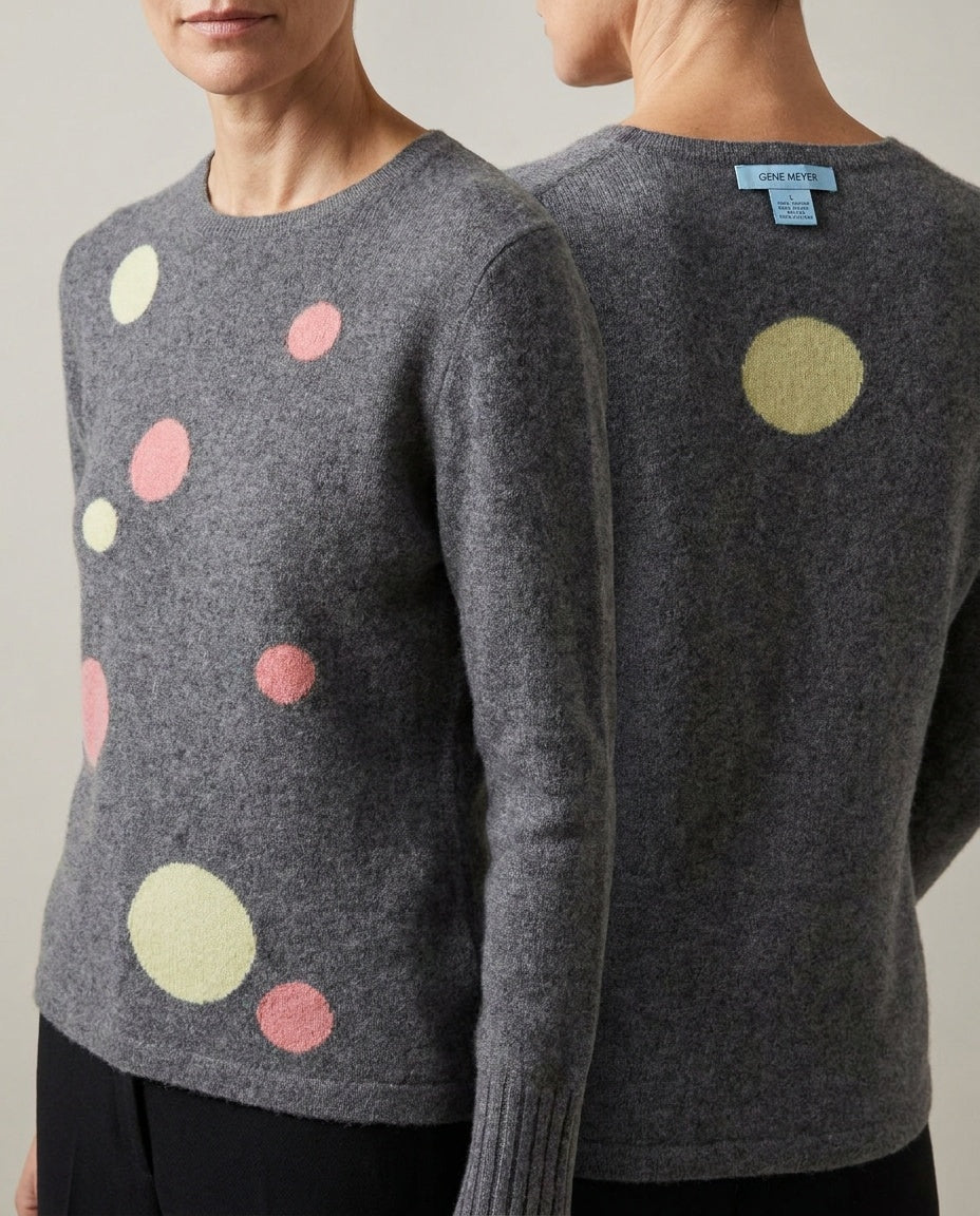 GENE MEYER Heathers Grey Cashmere Crewneck Sweater with Intarsia Circle Motifs - photo 5