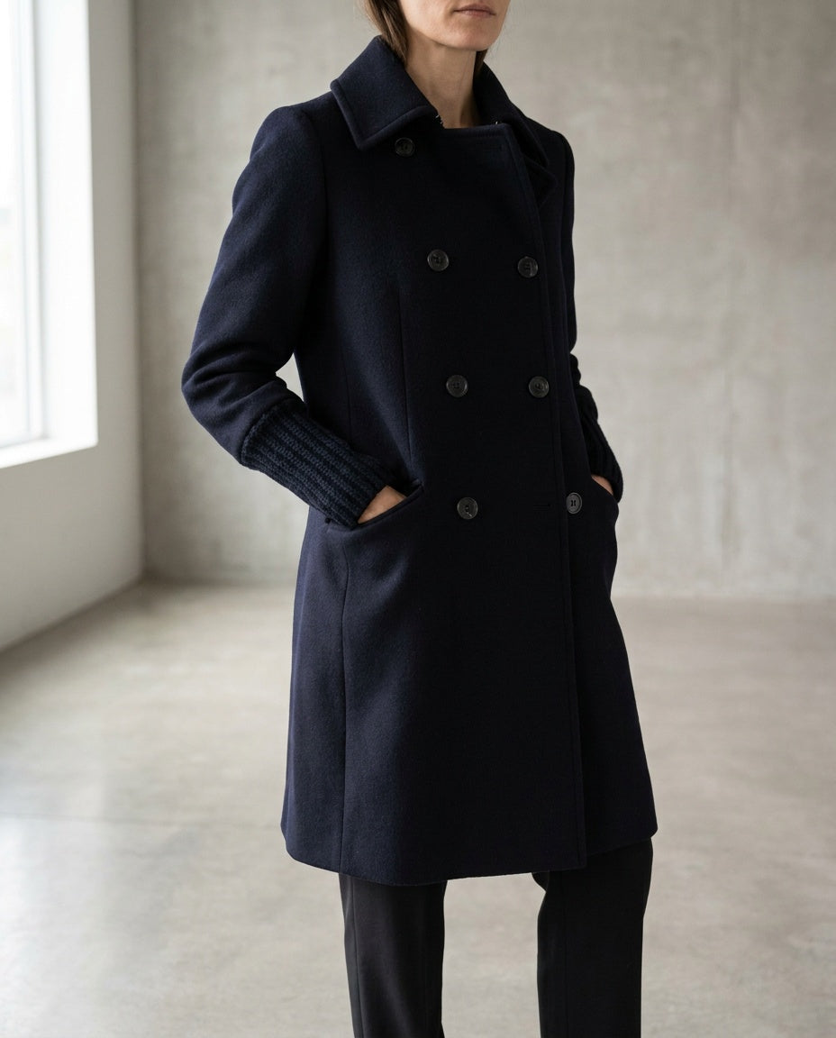 Theory Double-Breasted Wool-Cashmere Blend Coat with Ribbed Knit Cuffs - photo 5