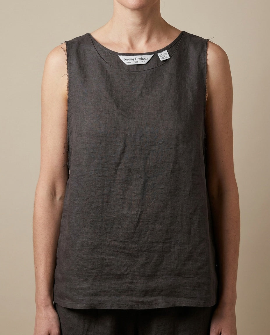 Jeremy Denholm Dark Charcoal Grey Linen Tank Top - photo 5