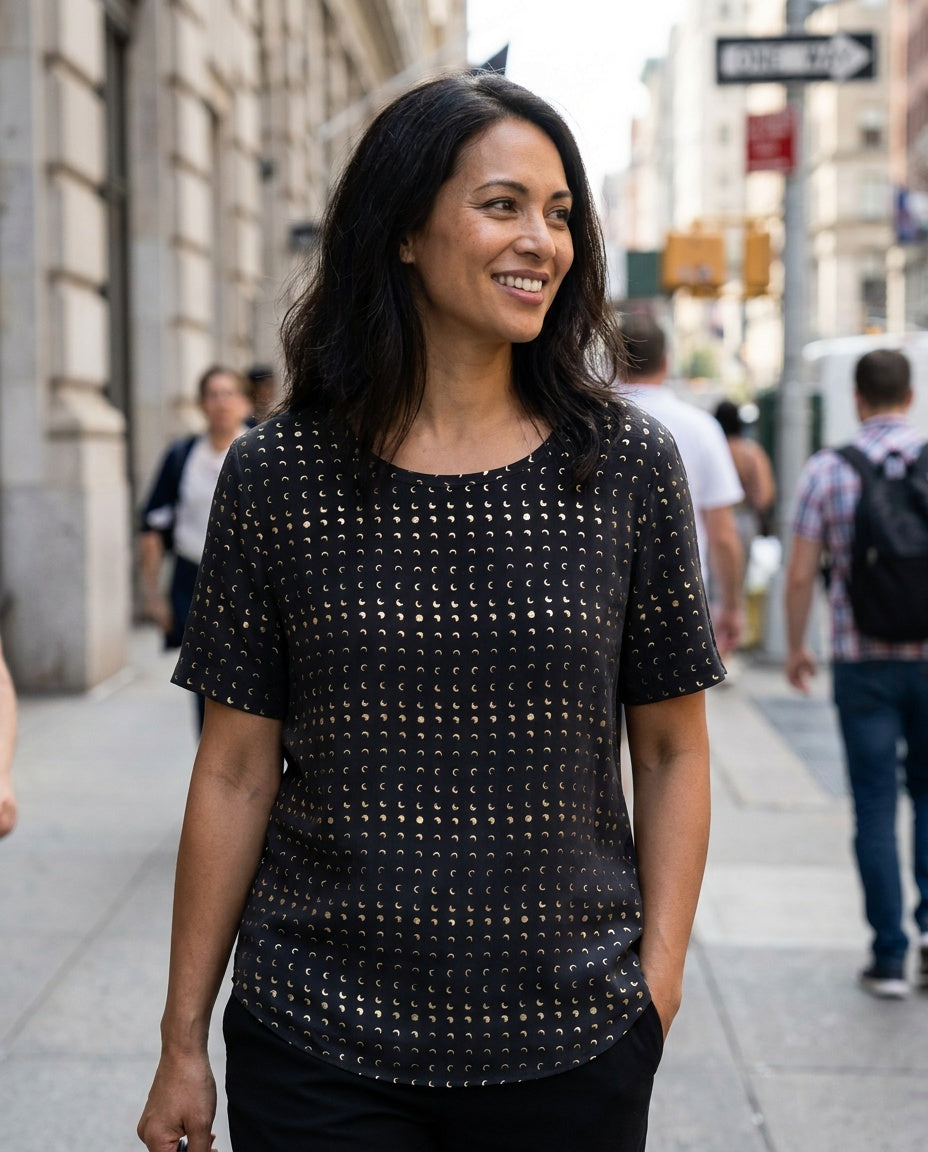 Equipment Femme Black Silk Blouse with Gold Moon Phase Print - photo 5