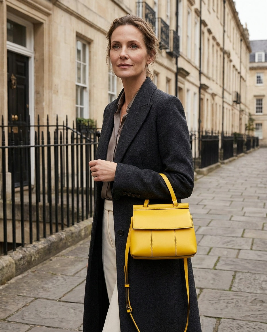 Tory Burch Mini Structured Top-Handle Crossbody Bag in Yellow with Black Edge Trim and Gold Hardware - photo 5