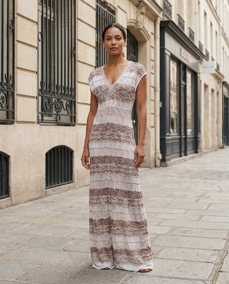bebe Knit Maxi Dress with Horizontal Stripes and Open-Knit Texture - photo 5