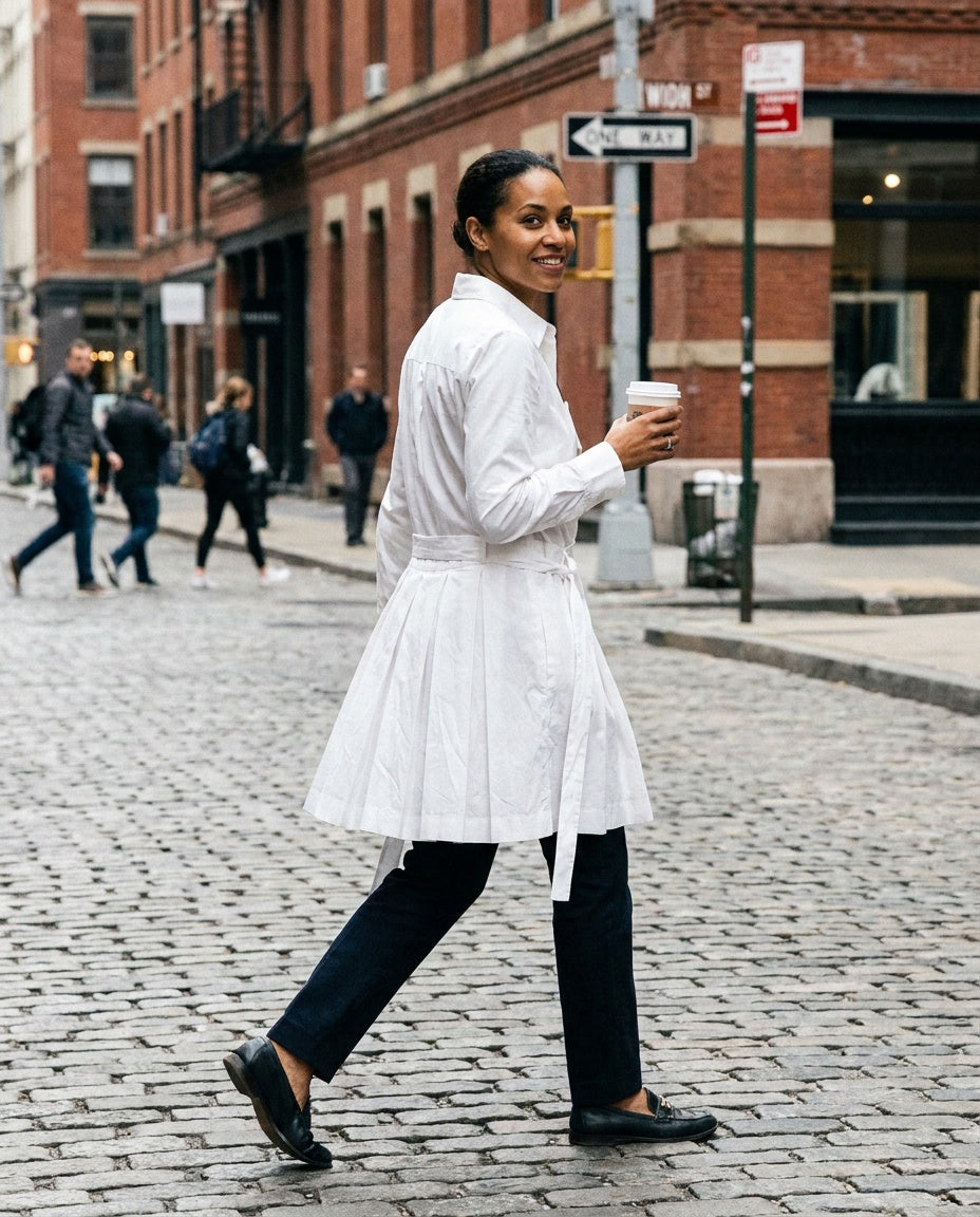 Diane von Furstenberg White Shirt Dress with Pleated Skirt and Self-Tie Belt - photo 5