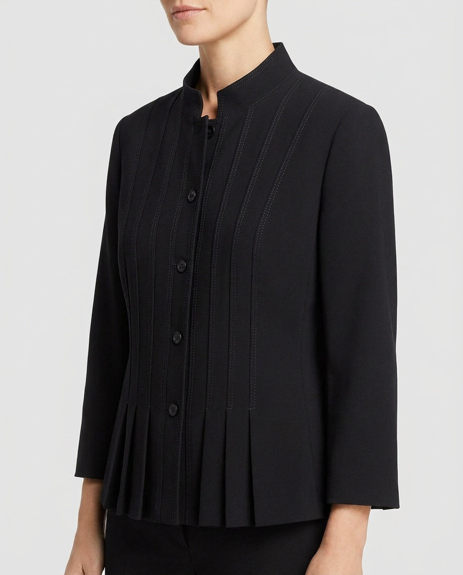 Lafayette 148 New York Structured Blazer Jacket with Mandarin Collar & Pleated Hem - photo 5