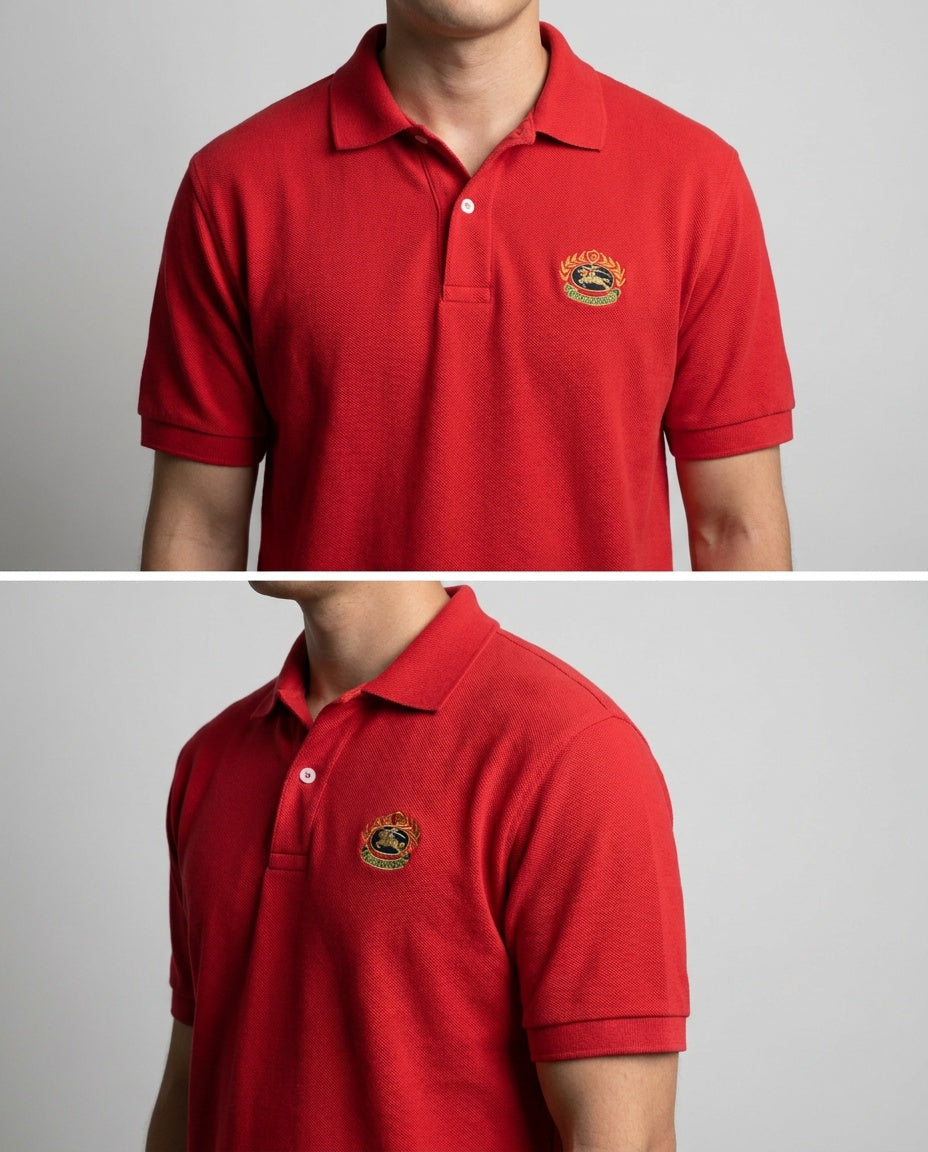 Burberrys Red Piqué Polo Shirt with Embroidered Crest - photo 5