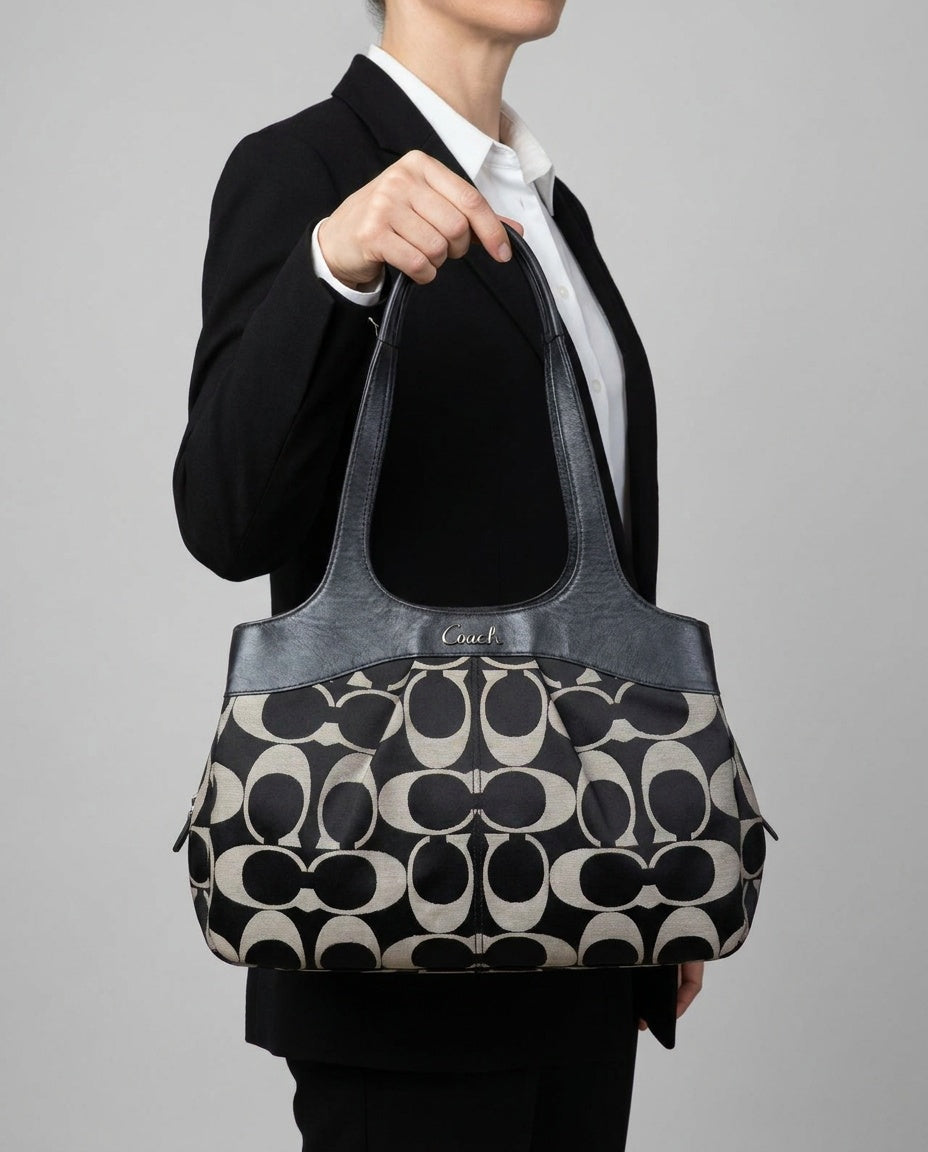 Coach Structured Tote Handbag in Black and White/Cream Jacquard - photo 5