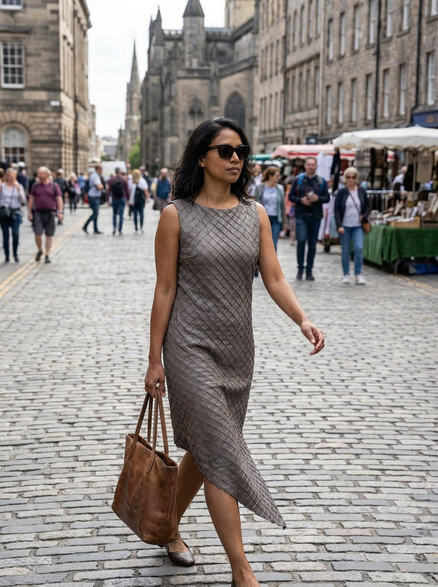 Lafayette 148 New York Grey Midi Shift Dress with Diamond Quilted Texture - photo 5