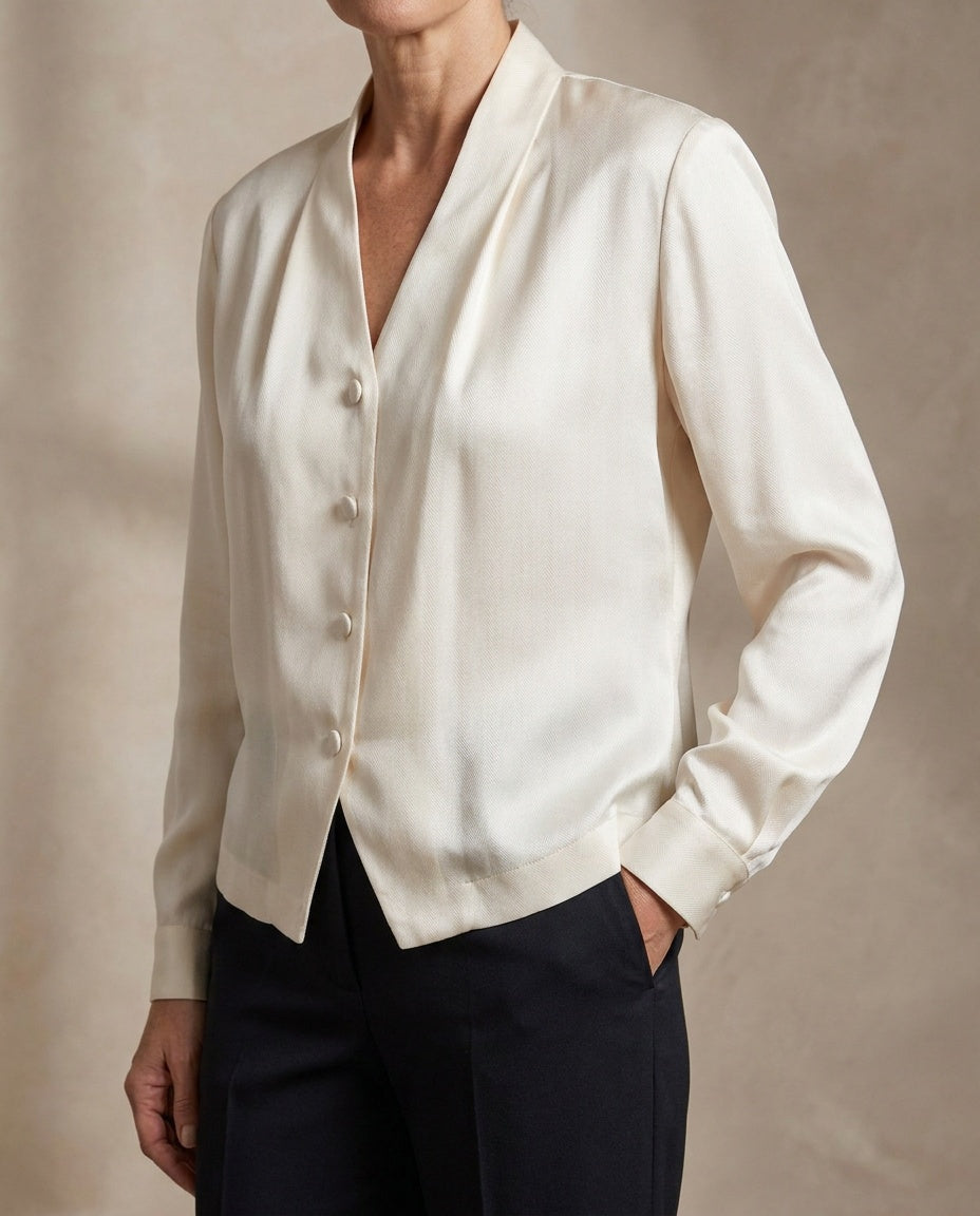 Alexandria 100% Silk Herringbone Wrap Blouse - photo 5