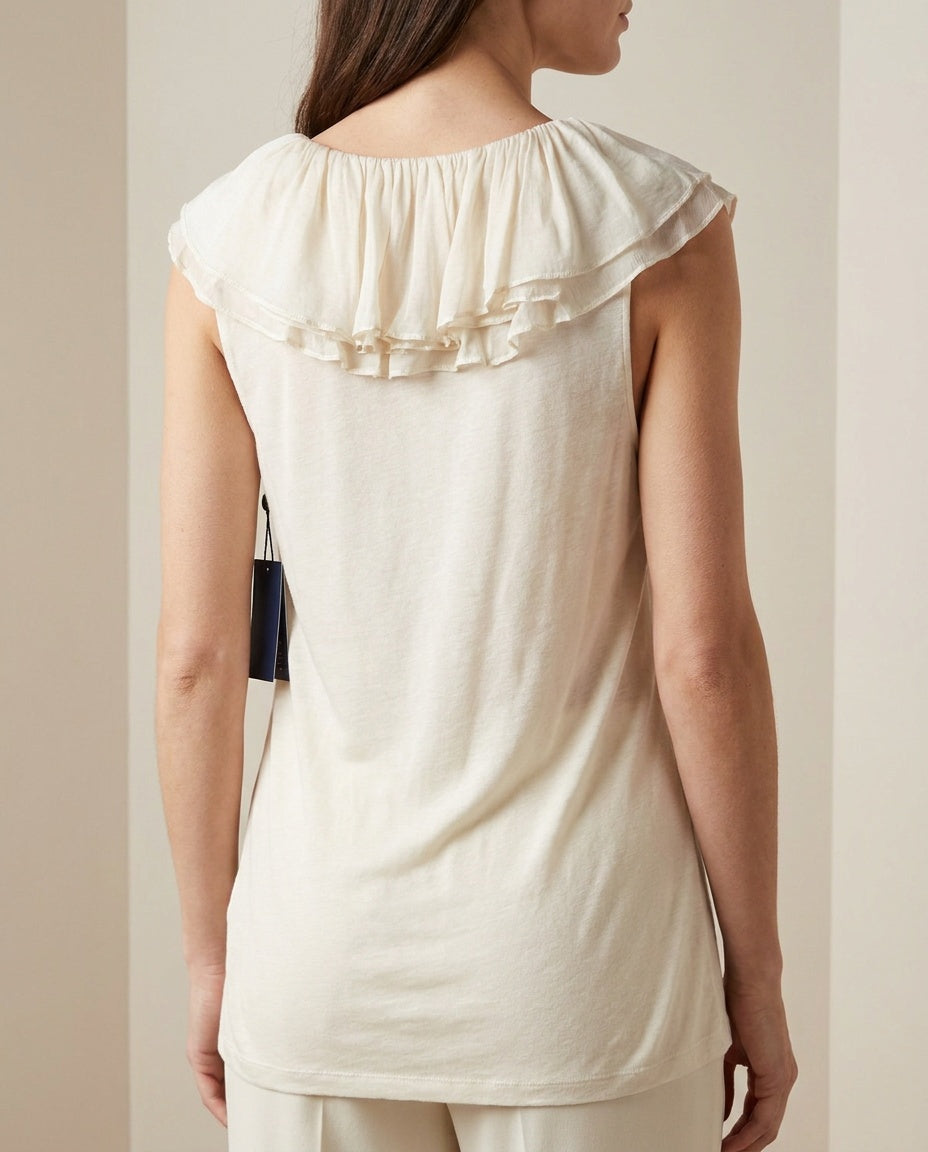 Ralph Lauren Cream Silk Ruffle-Trimmed Jersey Top - photo 5