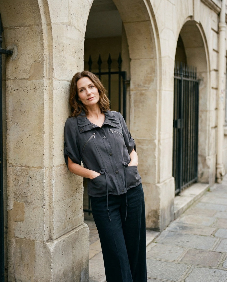 Cache 1990s Cropped Utility Jacket in Charcoal Grey - photo 5
