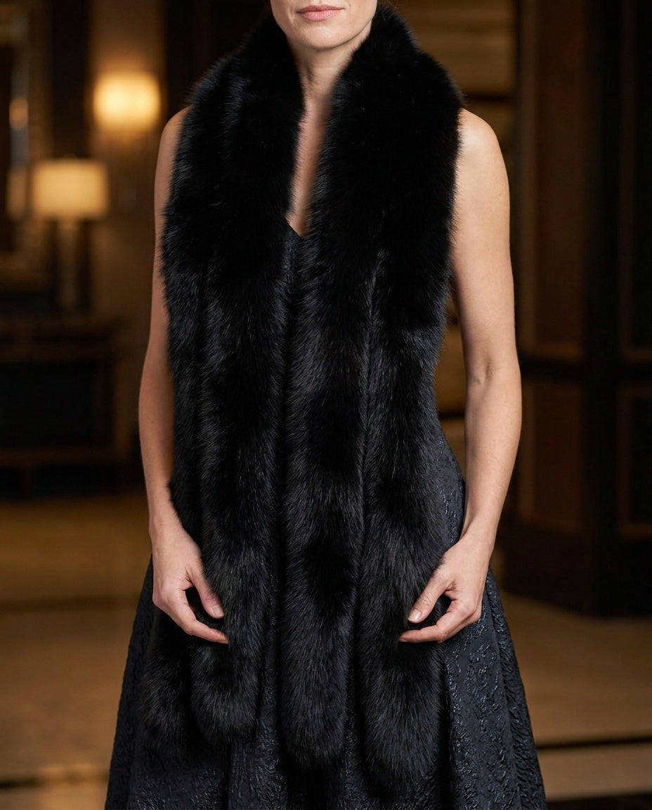 Black Fox Fur Stole - Long Narrow Silhouette with Dense Guard Hairs - photo 5