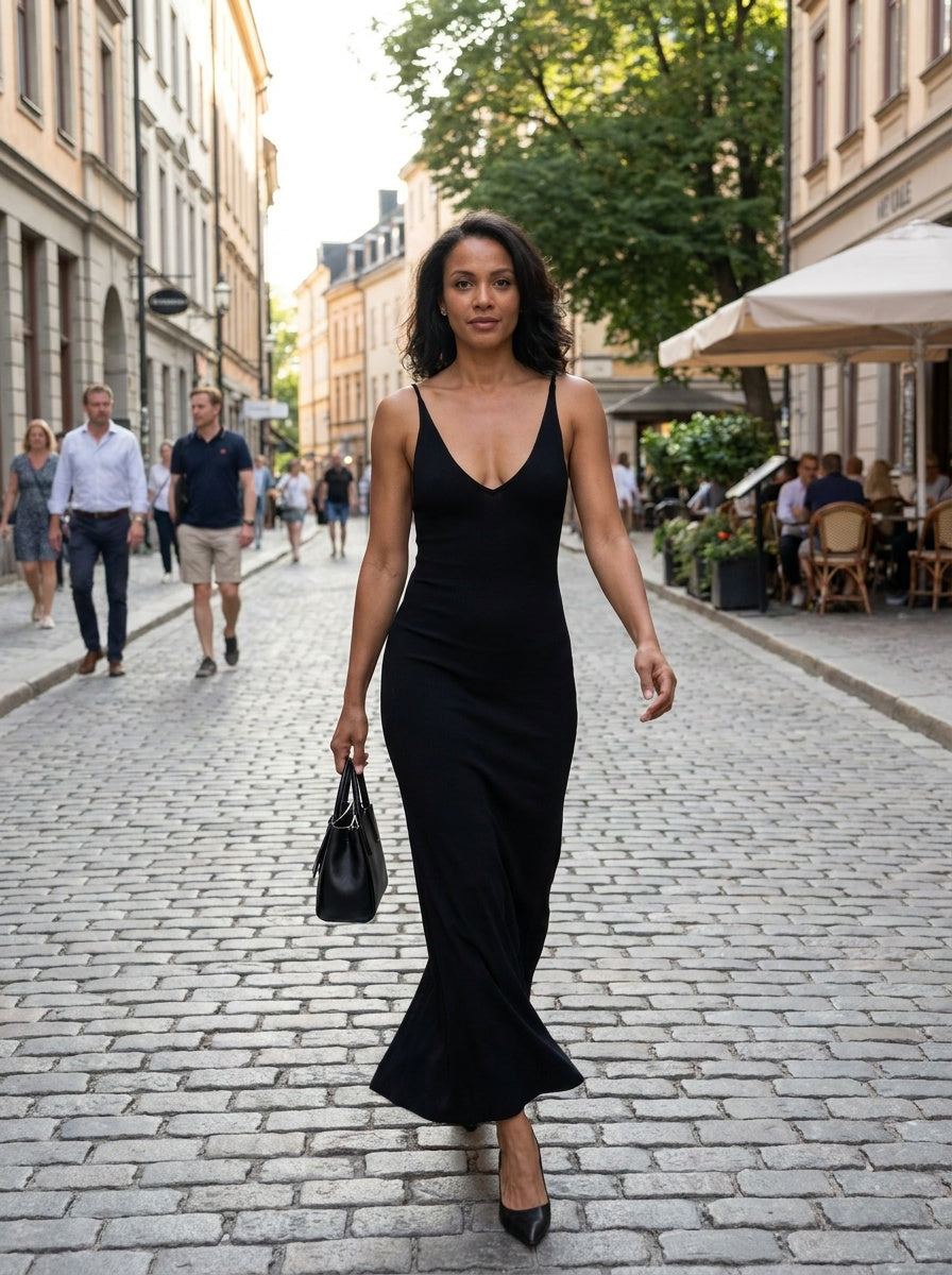Salvatore Ferragamo Black Sleeveless Maxi Slip Dress with Deep V-Neck and Body-Con Silhouette - photo 5