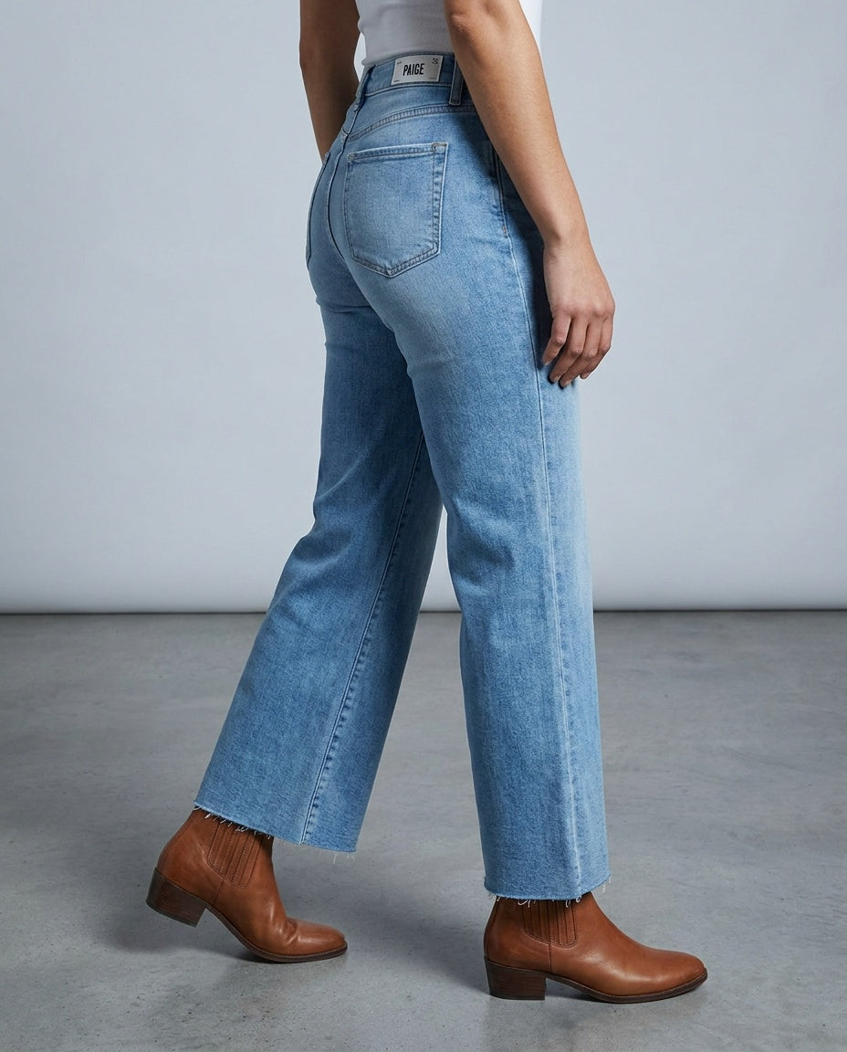 PAIGE Wide-Leg Cropped Denim Jeans in Light Blue Medium-Wash - photo 5