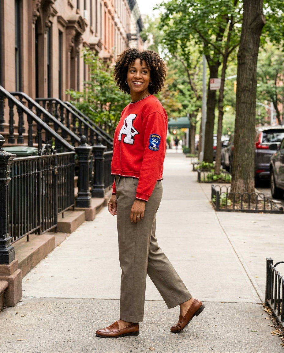 Red Cropped Crewneck Sweatshirt with Military-Style Patches - photo 5