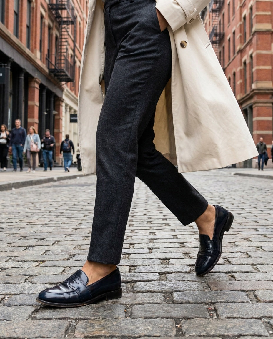 Navy Blue High-Gloss Penny Loafer with Brogue Details from The Office of Angela Scott - photo 5