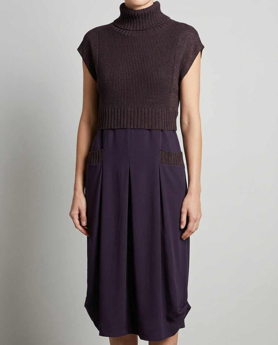 Crea Concept Deep Purple Mixed-Media Turtleneck Dress - photo 5