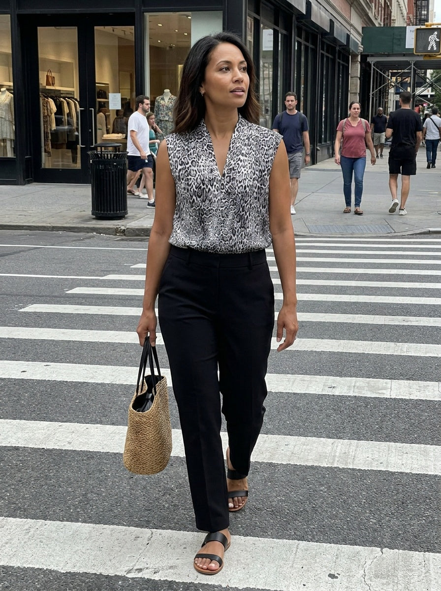 Elie Tahari Sleeveless Silk Blouse in Leopard Print - photo 5