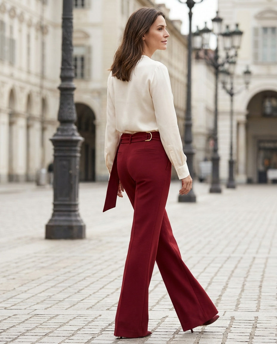 Dolce & Gabbana Deep Red Low-Rise Flared Trousers with Attached Belt/Sash - photo 5