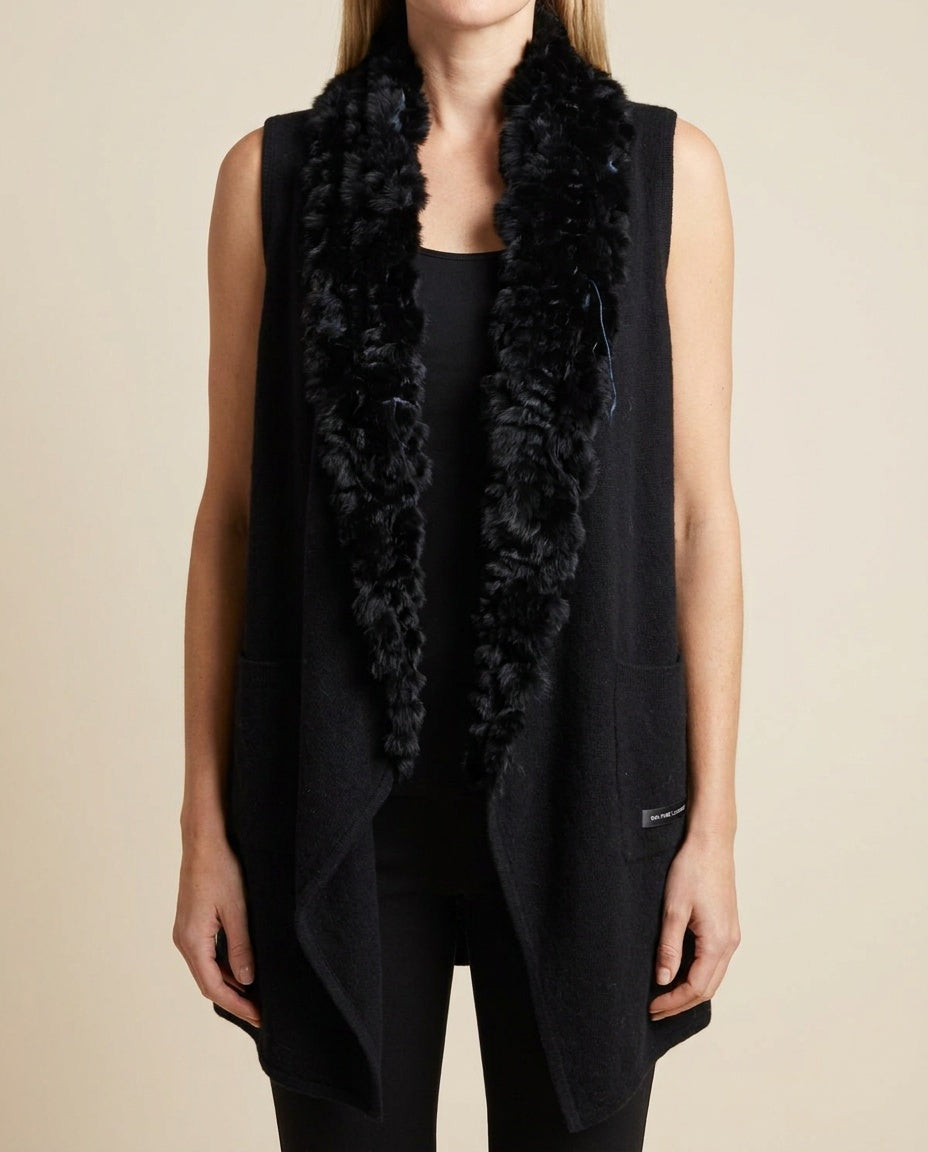 Black Cashmere Vest with Fur Trim - photo 5