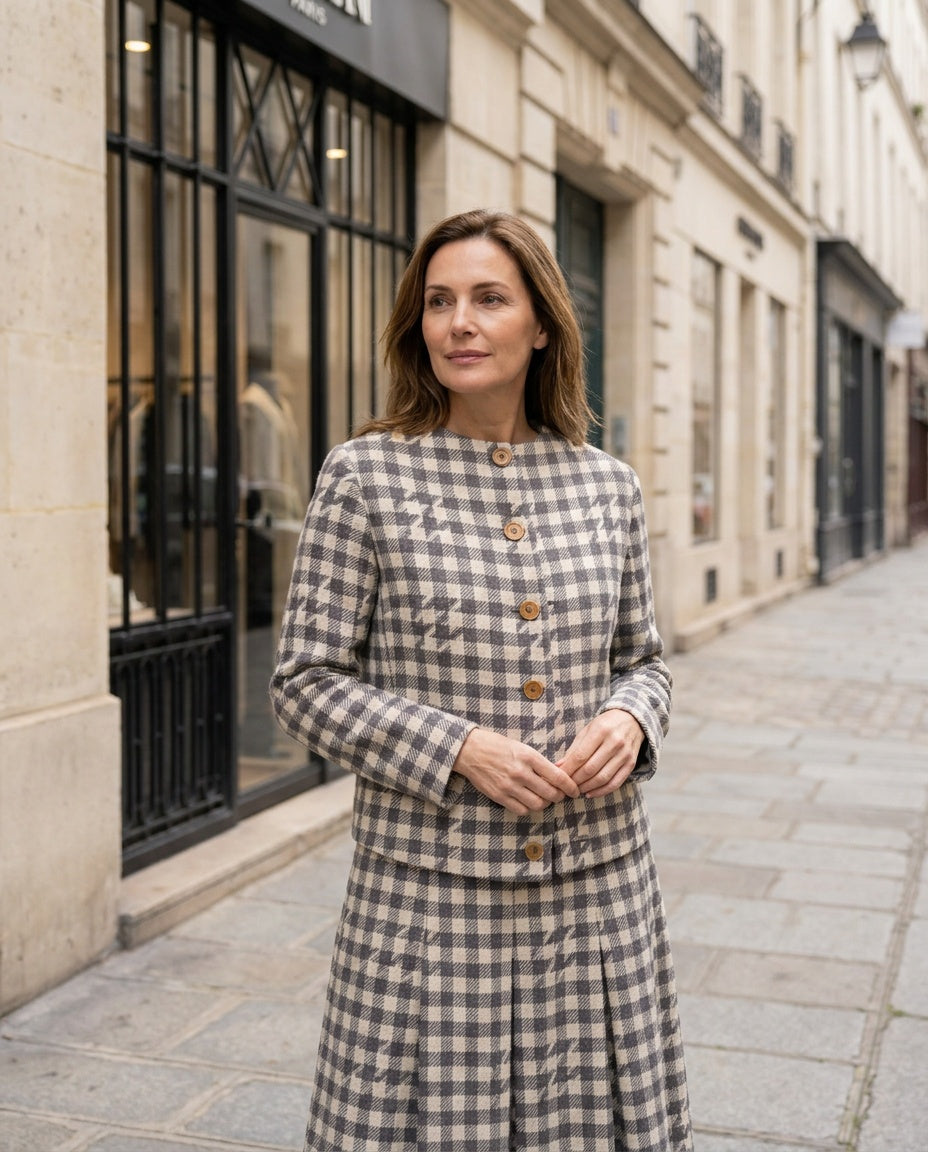 Giorgio Armani Wool-Blend Houndstooth Jacket & Midi Skirt Suit Set - photo 5