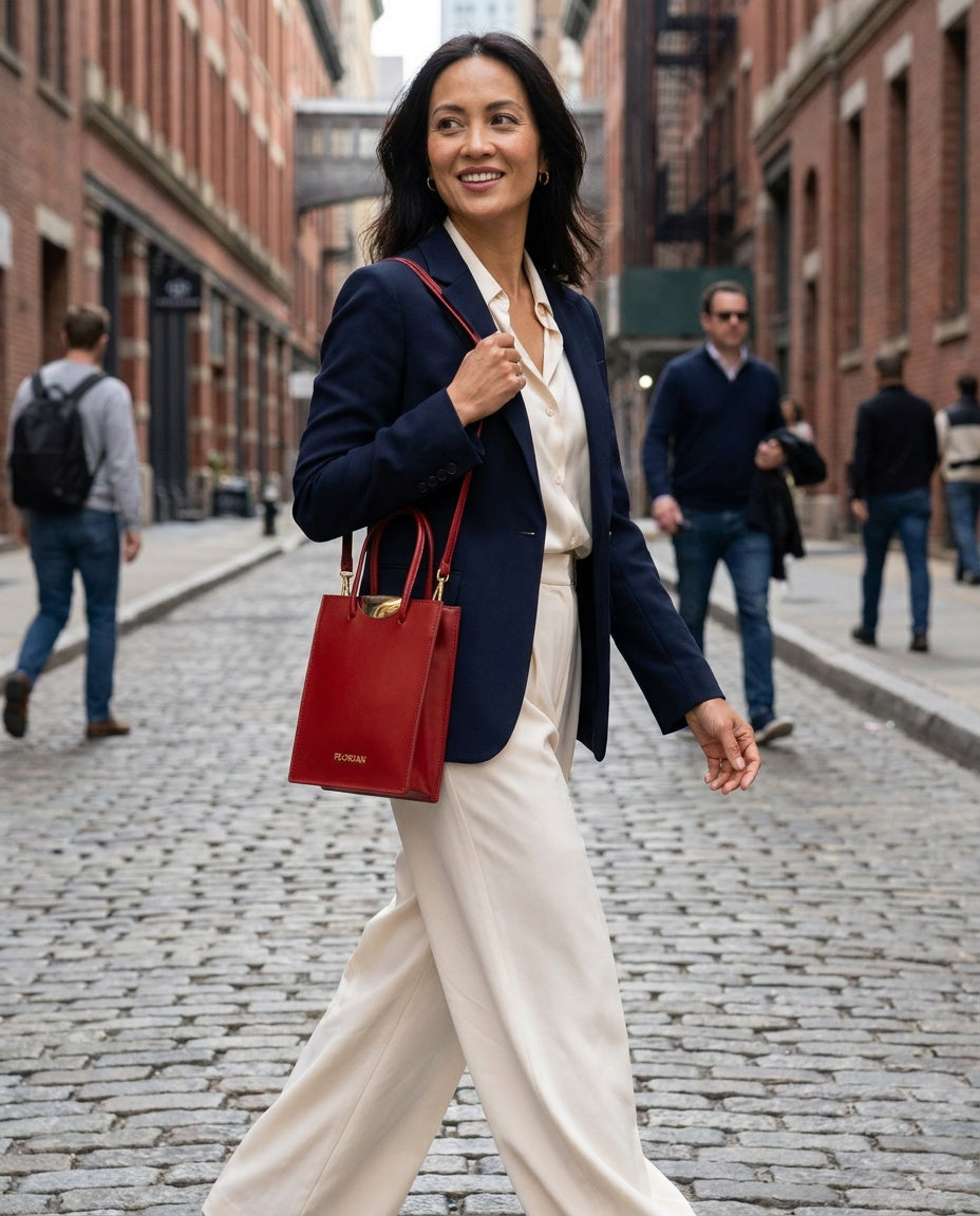 FLORIAN Structured Mini Tote in Red with Gold Hardware - photo 4