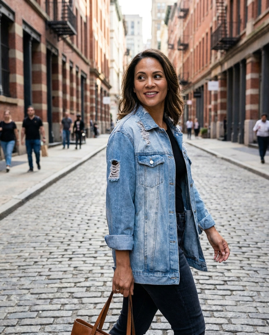 Oversized Distressed Denim Jacket by Collection by Miss London - 2X - photo 5