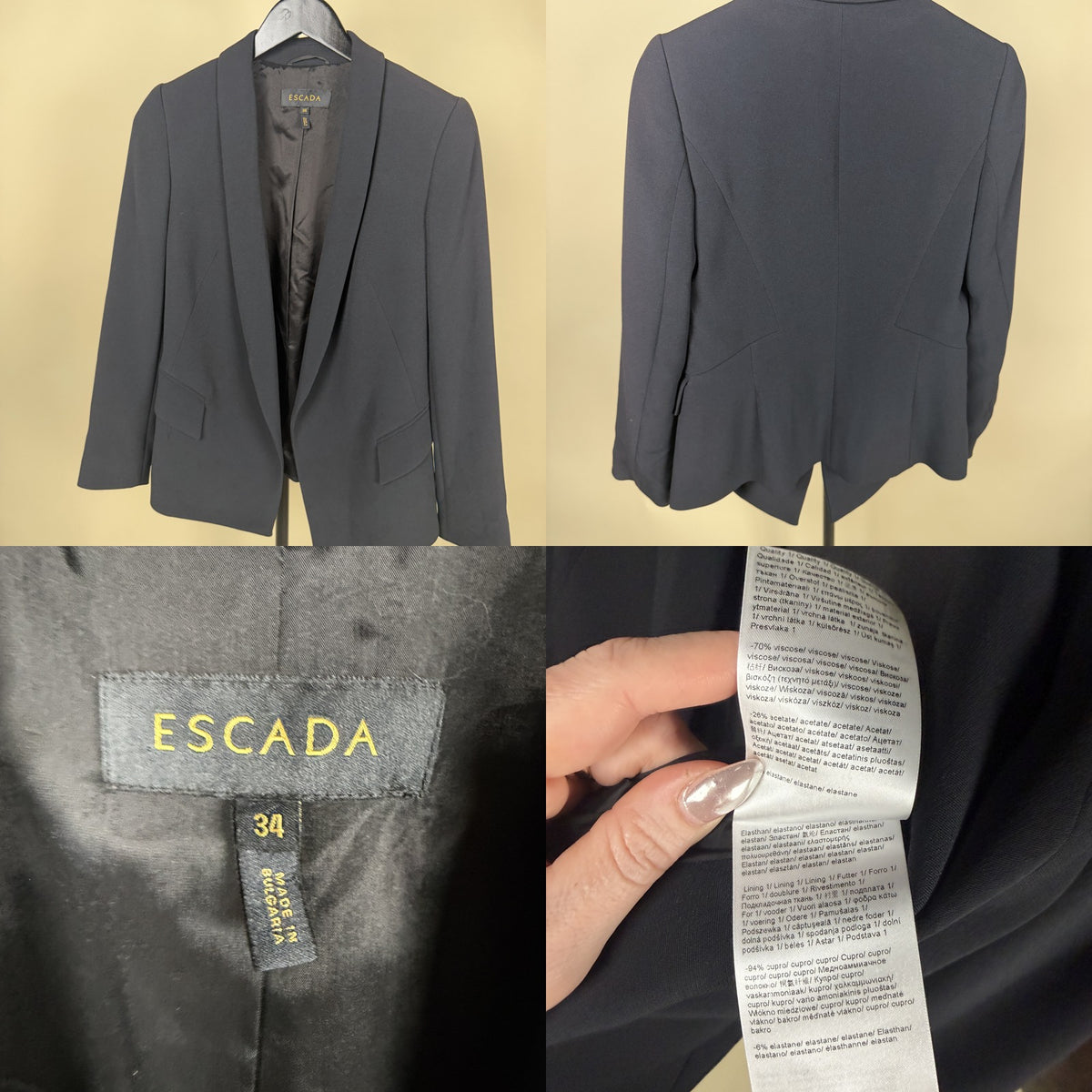 ESCADA Structured Blazer with Shawl Collar & Peplum Hem - Dark Navy/Charcoal - photo 6