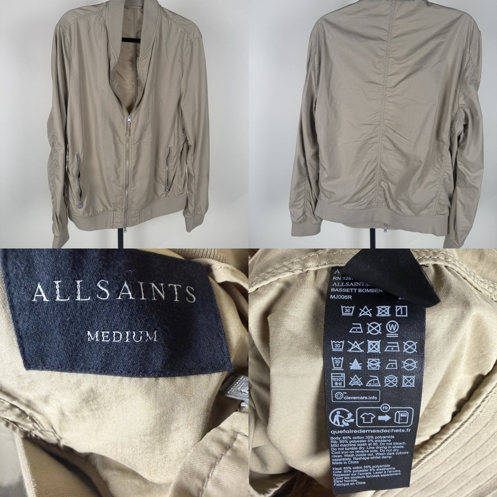 AllSaints Bassett Bomber Jacket - Khaki/Beige - photo 6