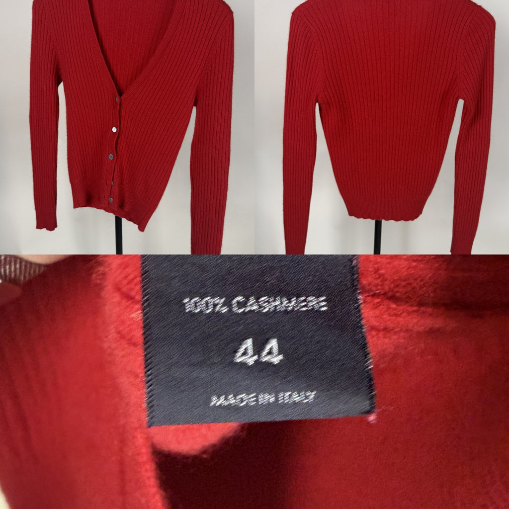 Solid Red Ribbed Cashmere Cardigan - photo 6
