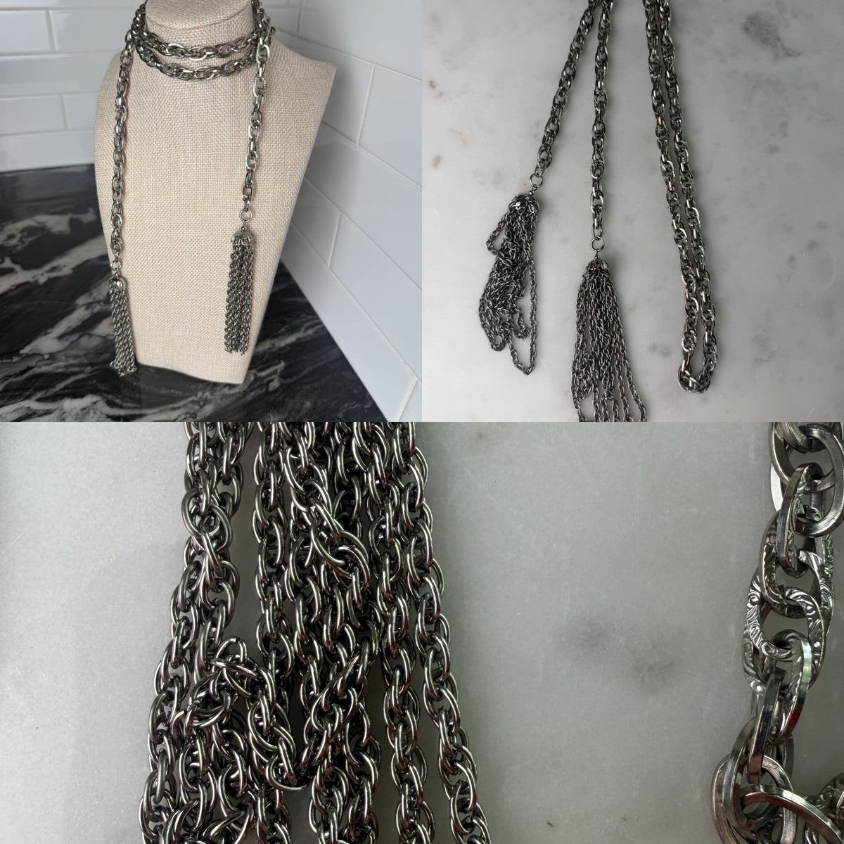 Mid-20th Century Silver-Tone Lariat Necklace with Tassels - photo 6