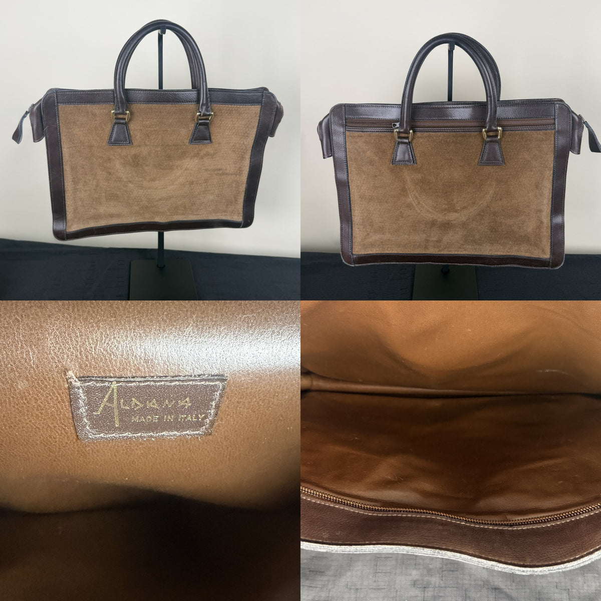 Aldany Structured Tote/Briefcase Bag - Tan/Camel Suede & Dark Brown Leather - photo 6