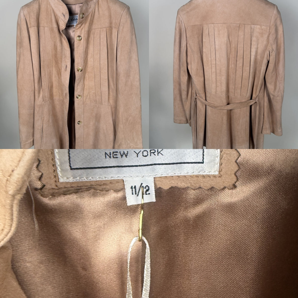 Vakko Suede Belted Jacket with Band Collar and Gold Buttons - photo 6