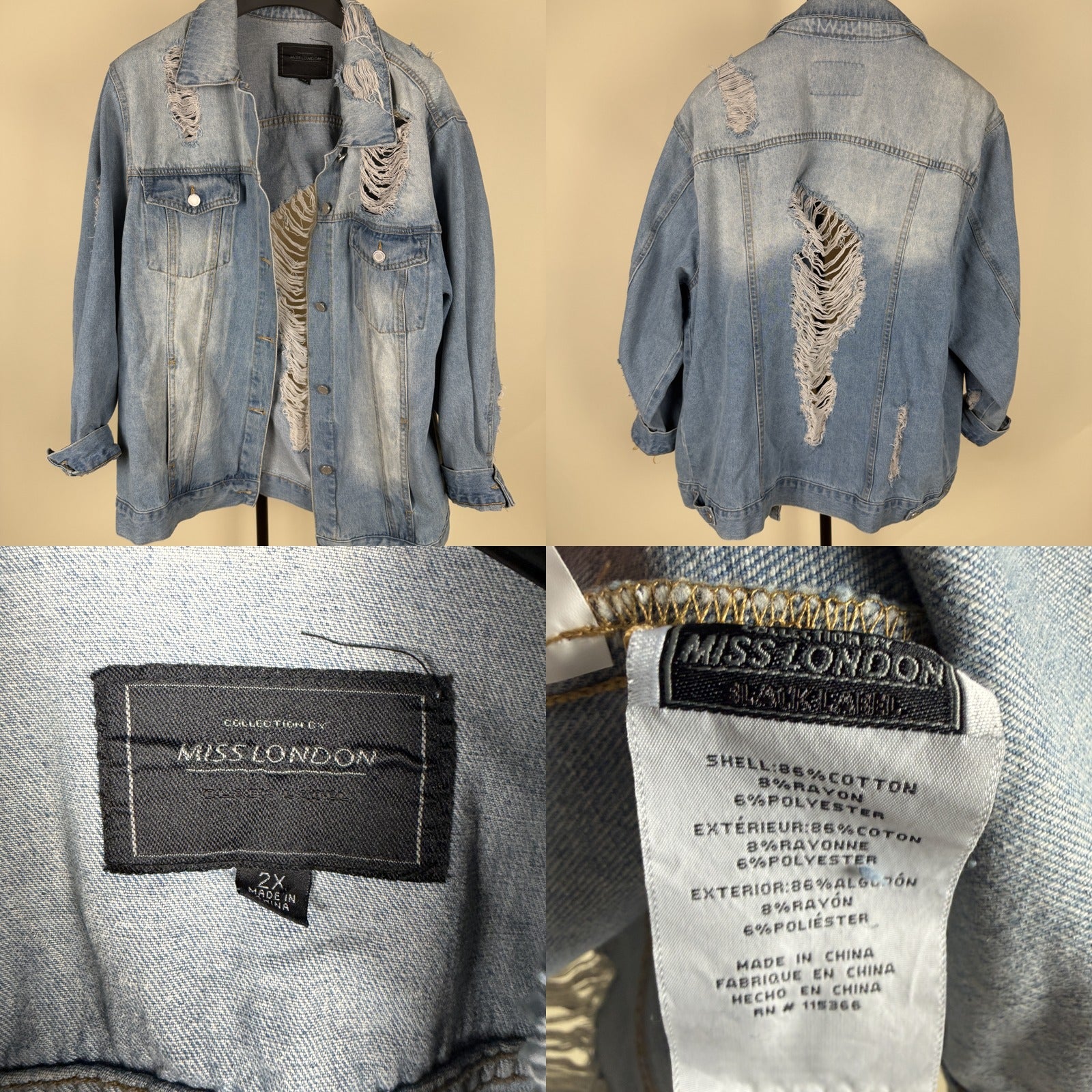 Oversized Distressed Denim Jacket by Collection by Miss London - 2X - photo 6
