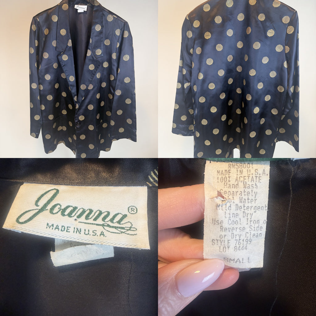 Joanna Navy Blue Satin Blazer with Gold Polka Dot Pattern - photo 6
