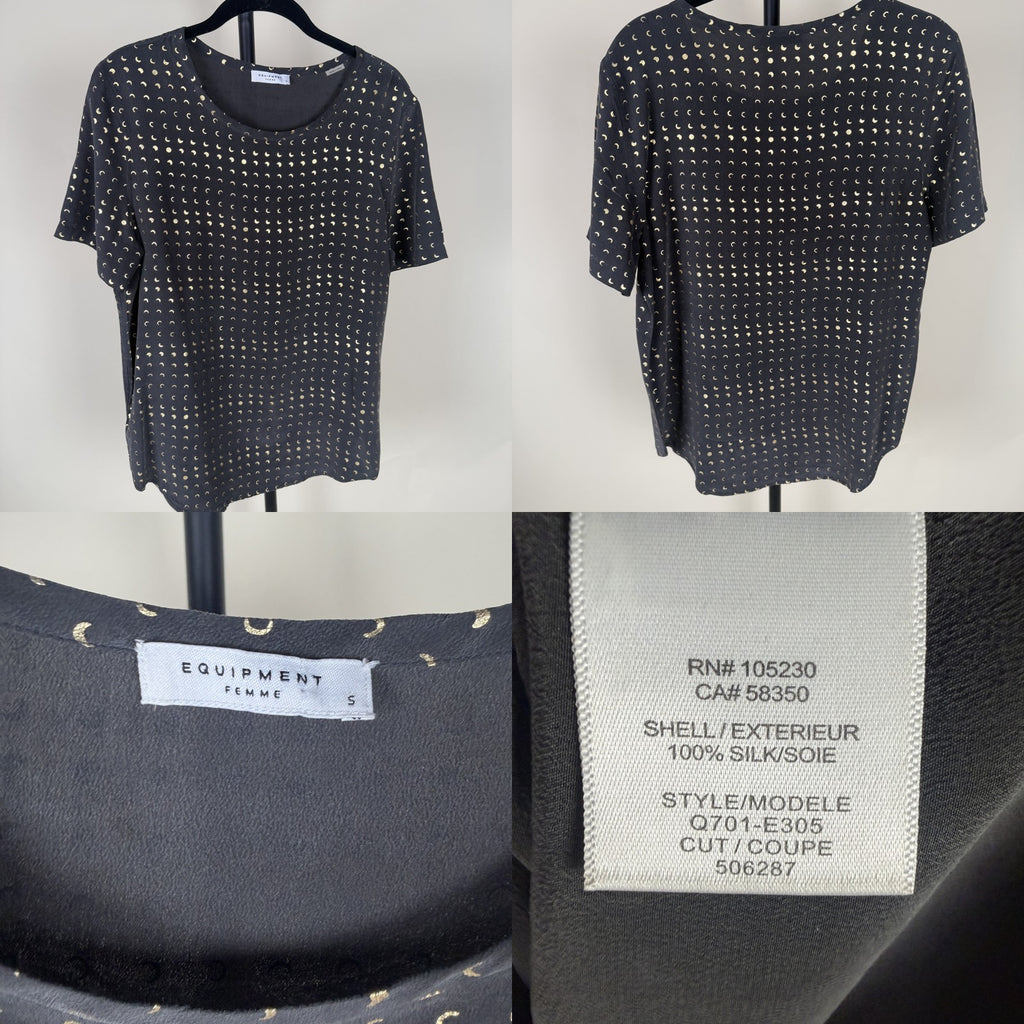 Equipment Femme Black Silk Blouse with Gold Moon Phase Print - photo 6