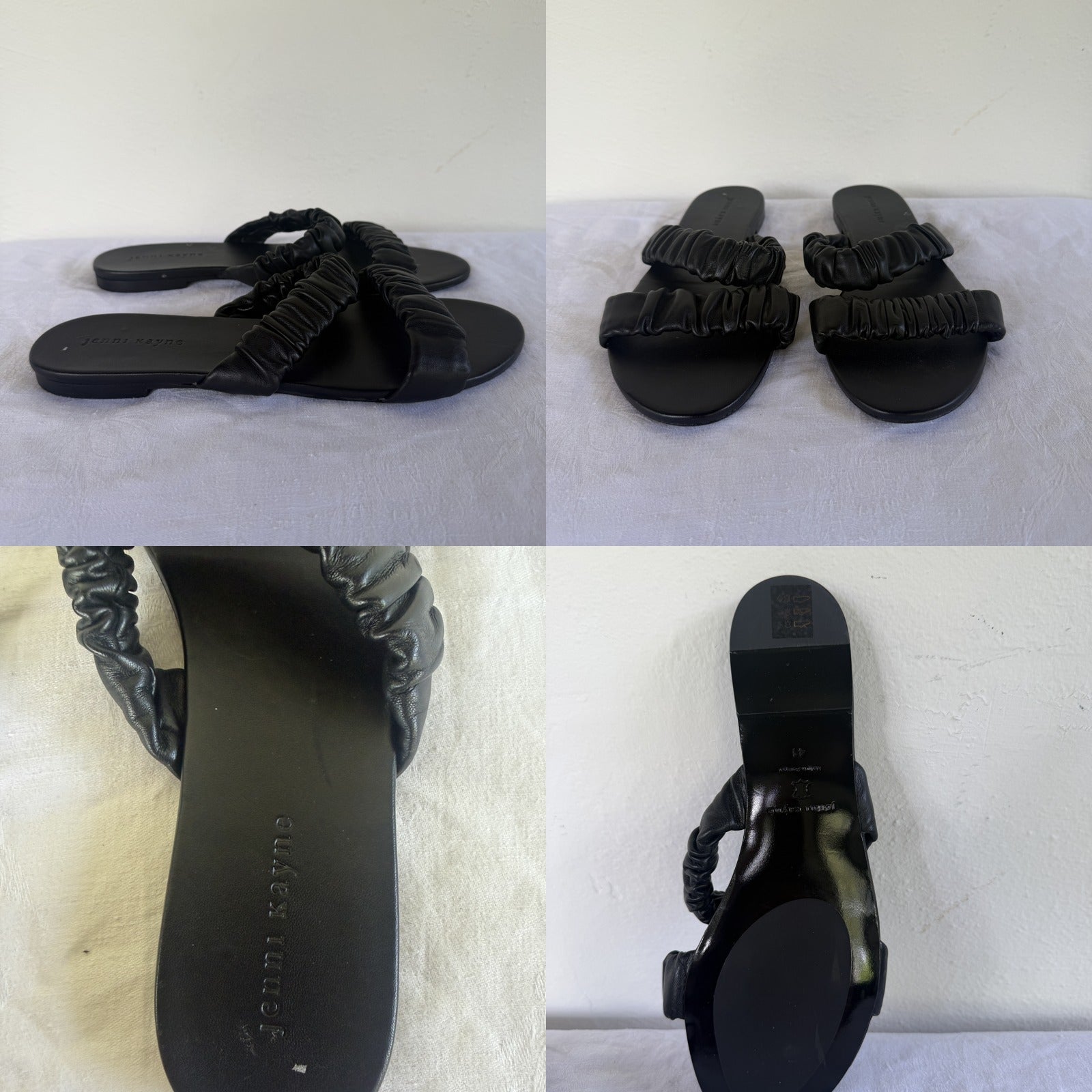 Jenni Kayne Black Flat Slide Sandals with Ruched Straps - photo 5