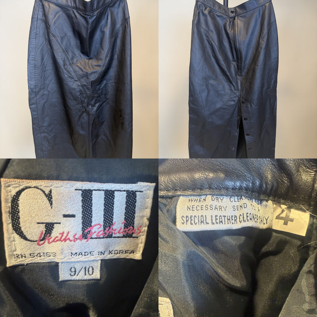 G-III Leather Fashions Black Leather Midi Skirt, 1980s - photo 6