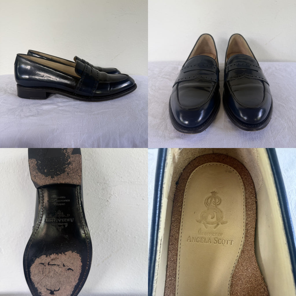 Navy Blue High-Gloss Penny Loafer with Brogue Details from The Office of Angela Scott - photo 6