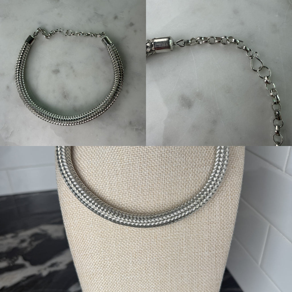 Silver and Grey Woven Metal Mesh Choker Necklace - photo 6