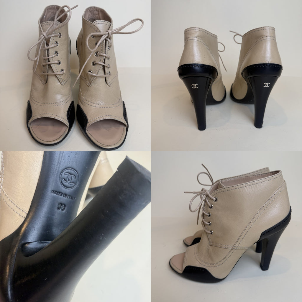 Gucci Two-Tone Lace-Up Peep-Toe Ankle Bootie with Stiletto Heel - photo 6